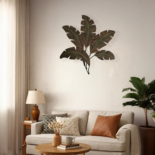 Benzara Metal Wall Decor Palm Leaf Green and Brown