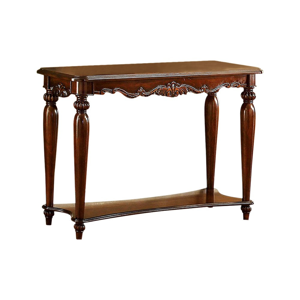 Bunbury traditional cherry sofa table with carved apron and turned legs by Benzara