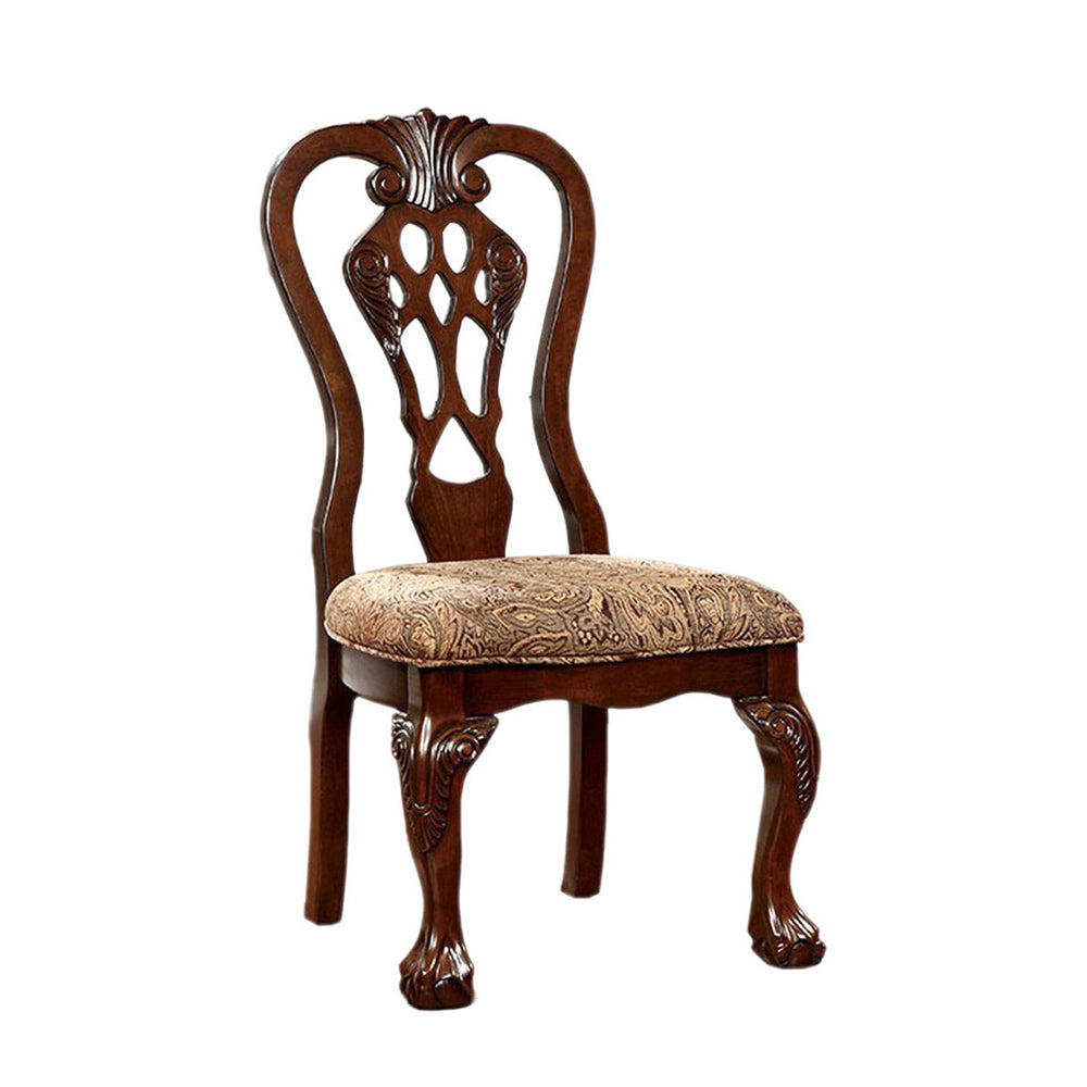 BM131209 Elana Side Chair With Fabric, Brown Cherry Finish, Set Of 2