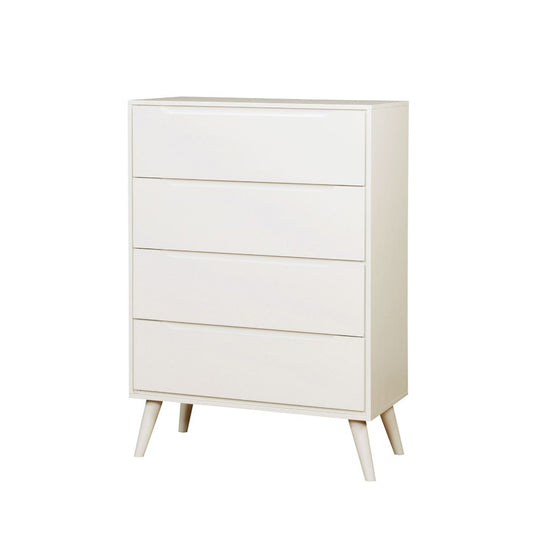 Mid-century white wooden chest with four drawers and angled legs