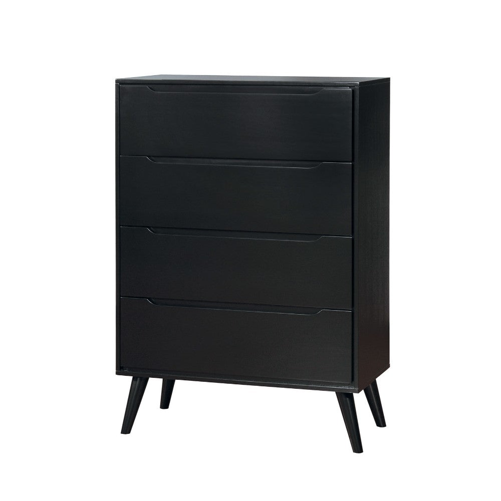 Benzara 4-drawer wooden chest in black with round tapered legs