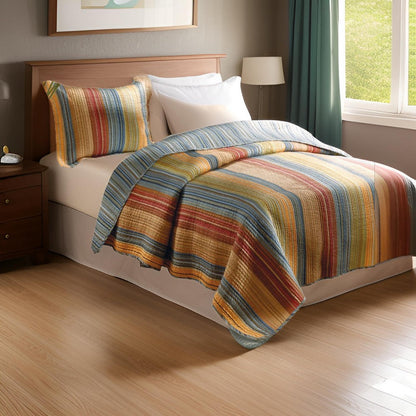 Xumi 2 Piece Twin Size Quilt Set, Beige Channel, Polyester and Cotton