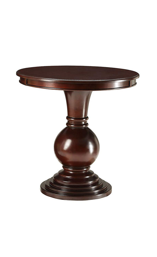 Alyx Accent Table in espresso finish with a round top and sculpted pedestal base.
