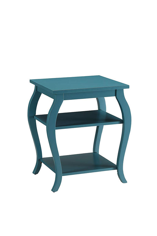 Becci End Table, Teal, three-tier with curved legs by Benzara