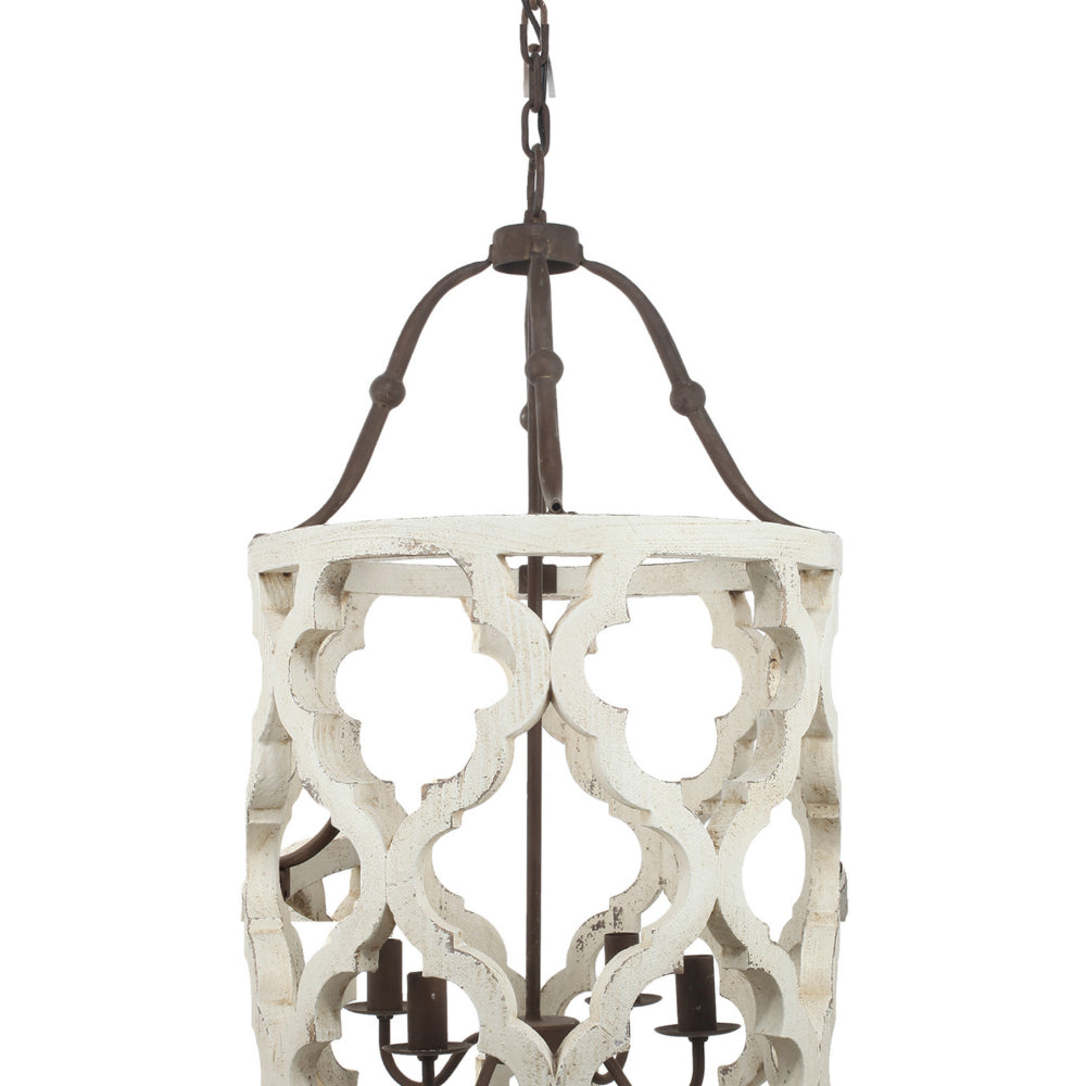 4-Light Wood Chandelier, White