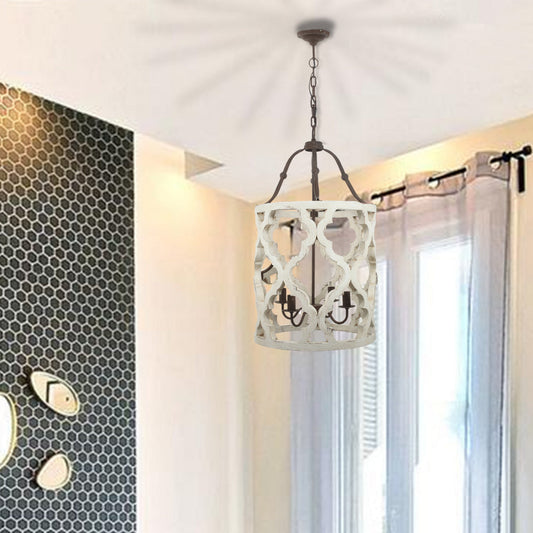 4-Light Wood Chandelier, White