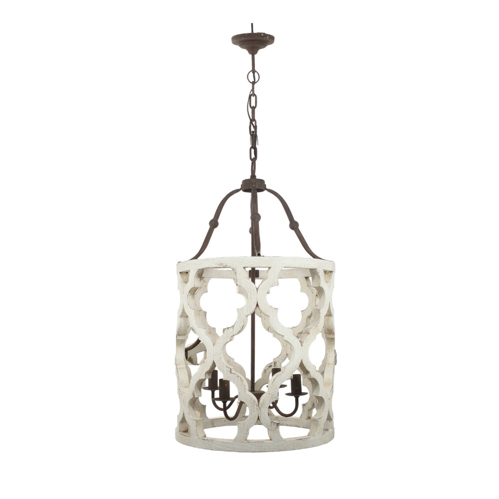 4-Light Wood Chandelier, White