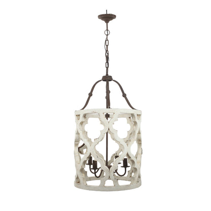 4-Light Wood Chandelier, White