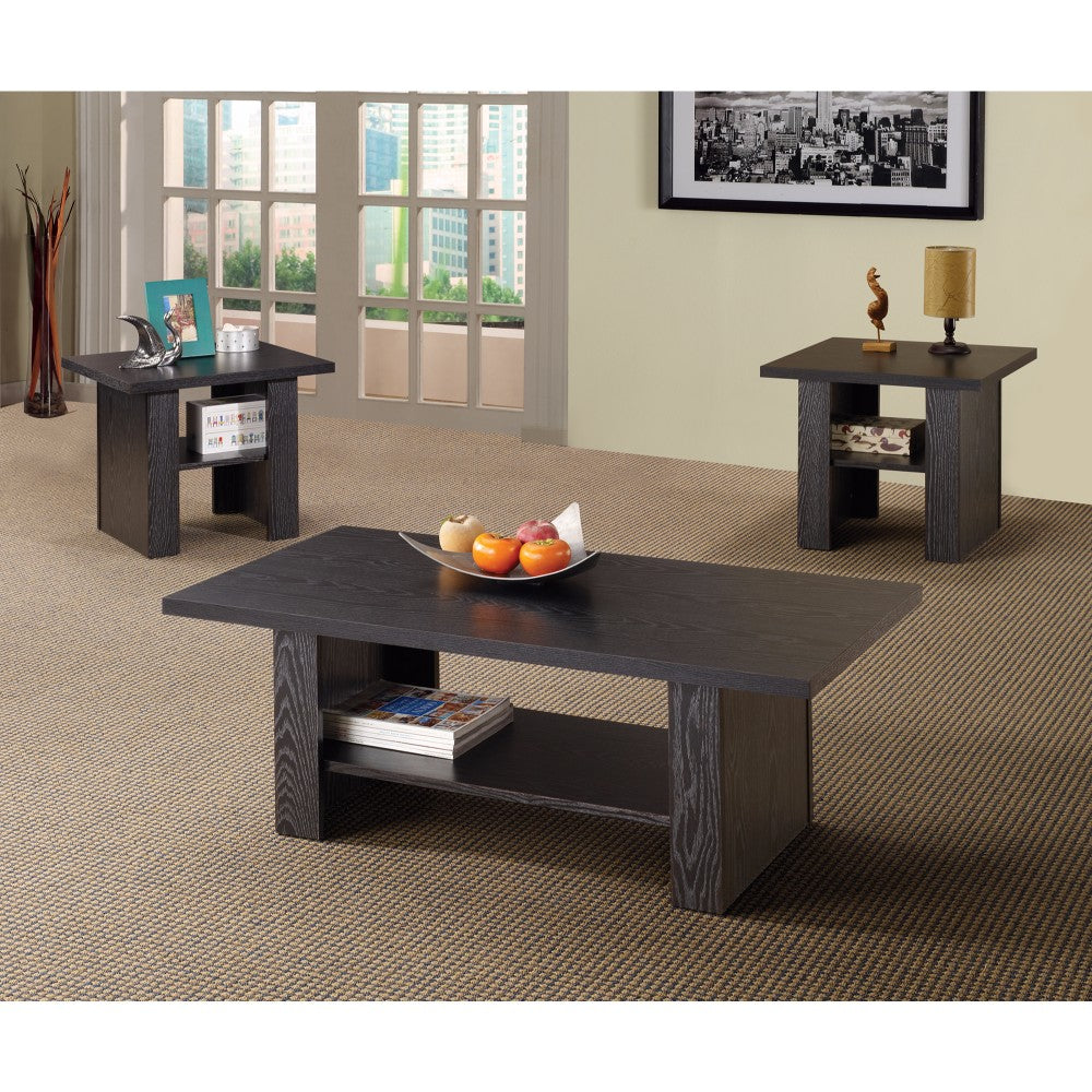 Benzara 3-piece rich black wooden occasional table set with a coffee table and two end tables