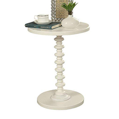 22 Inch Round Wooden Side Table with Turned Base, White