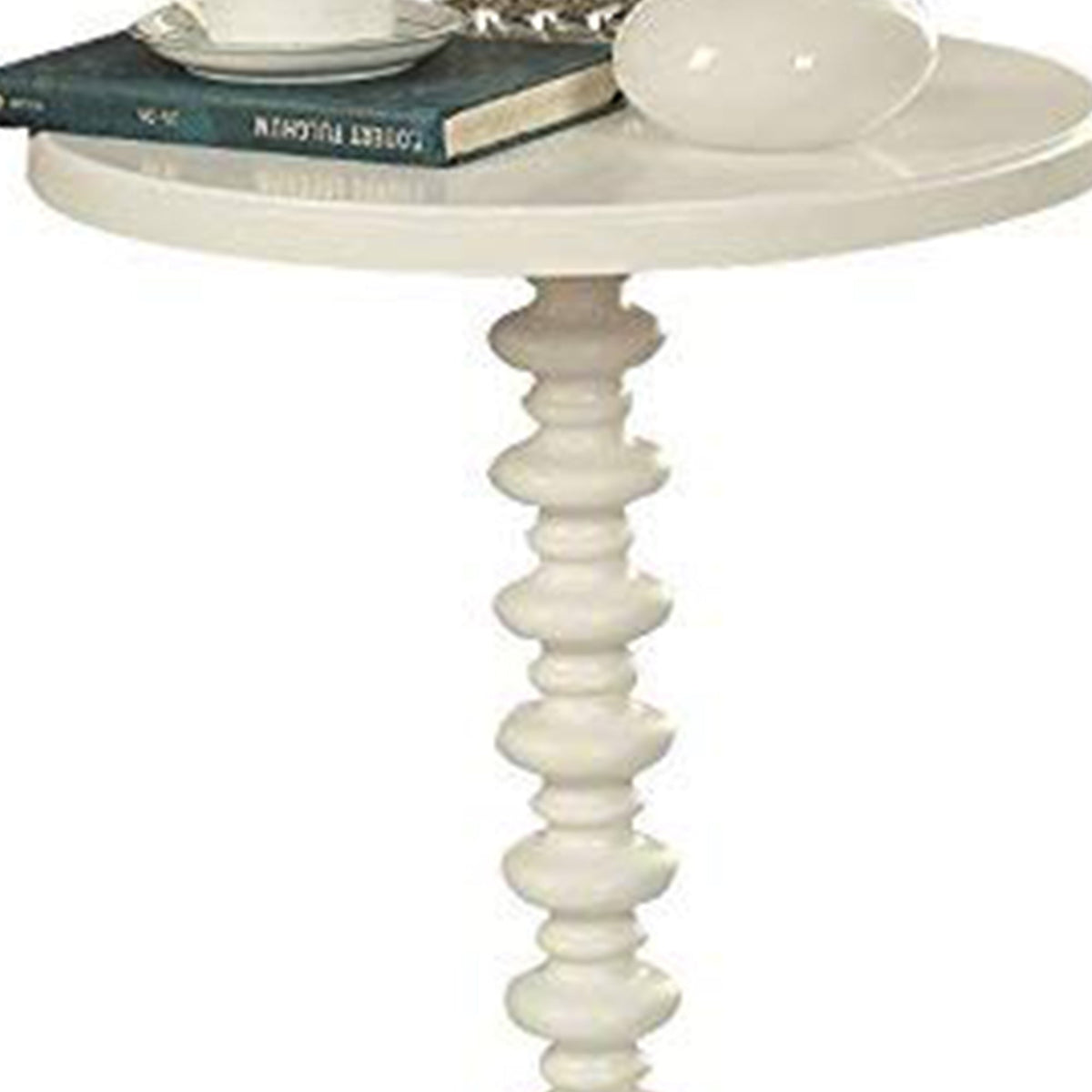 22 Inch Round Wooden Side Table with Turned Base, White