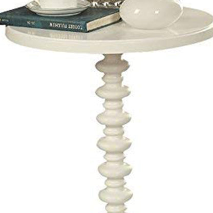 22 Inch Round Wooden Side Table with Turned Base, White