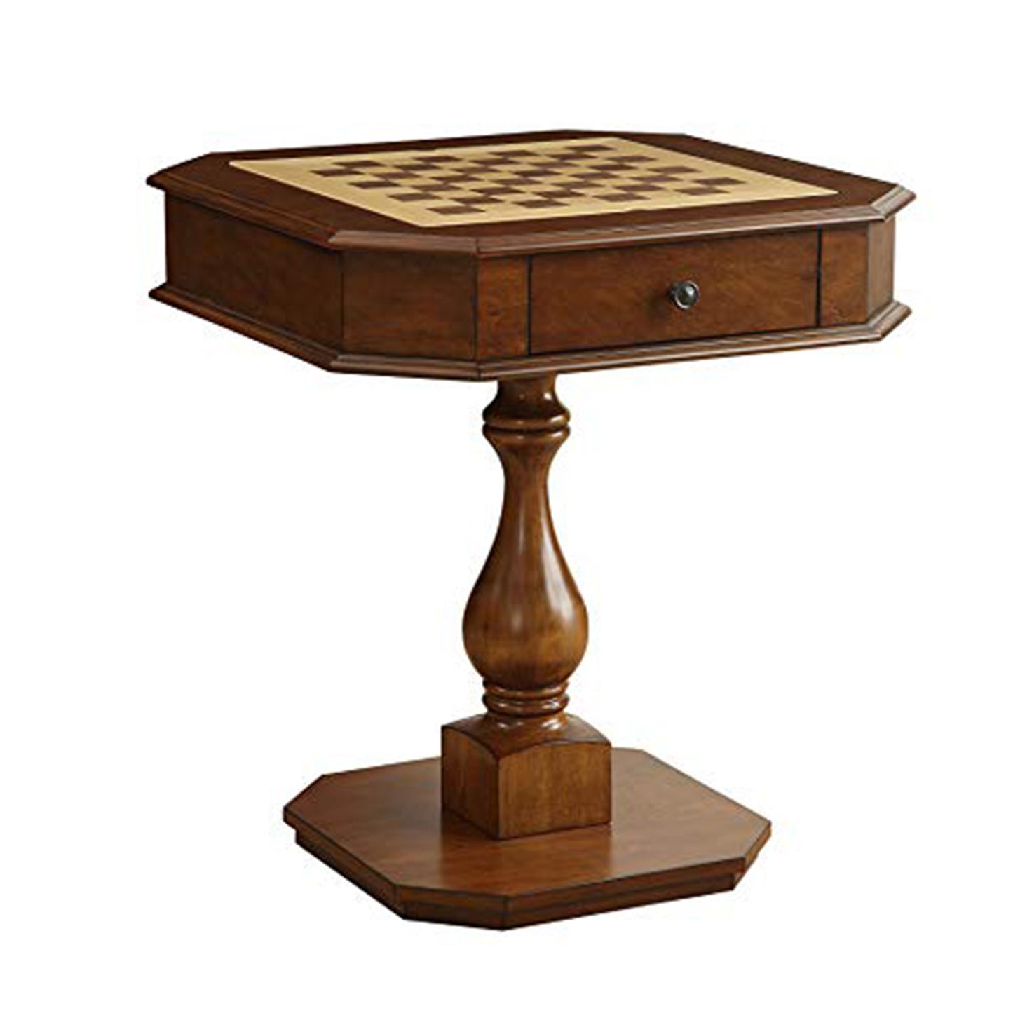 Modish game table in cherry finish with chessboard top and a single drawer Benzara.
