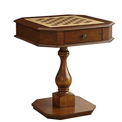 31 Inch Chess Game Table With Clipped Corners, Brown