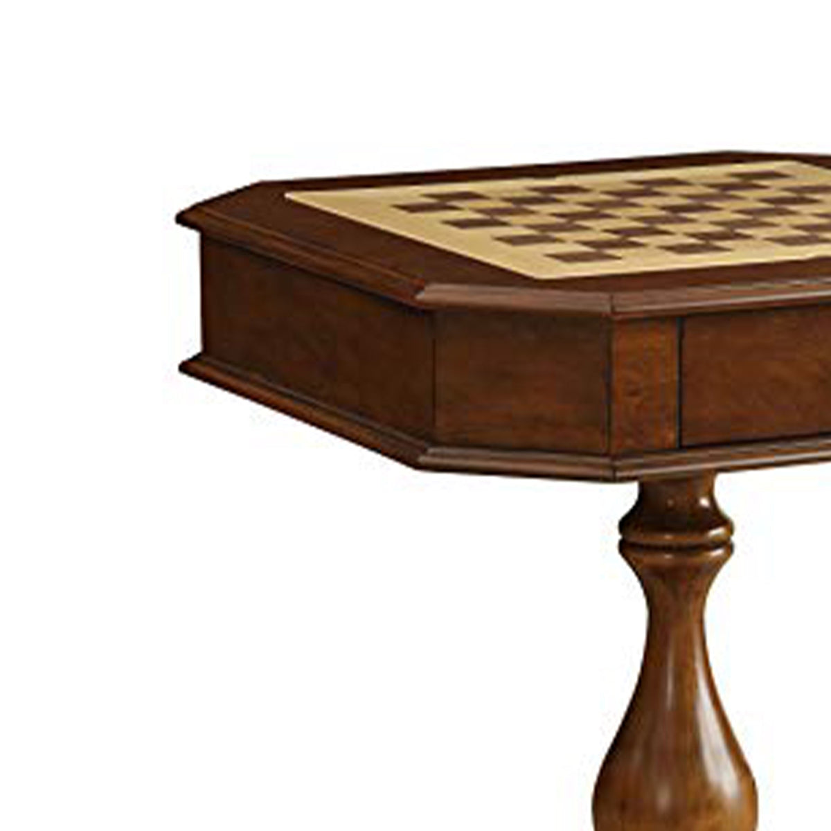 31 Inch Chess Game Table With Clipped Corners, Brown