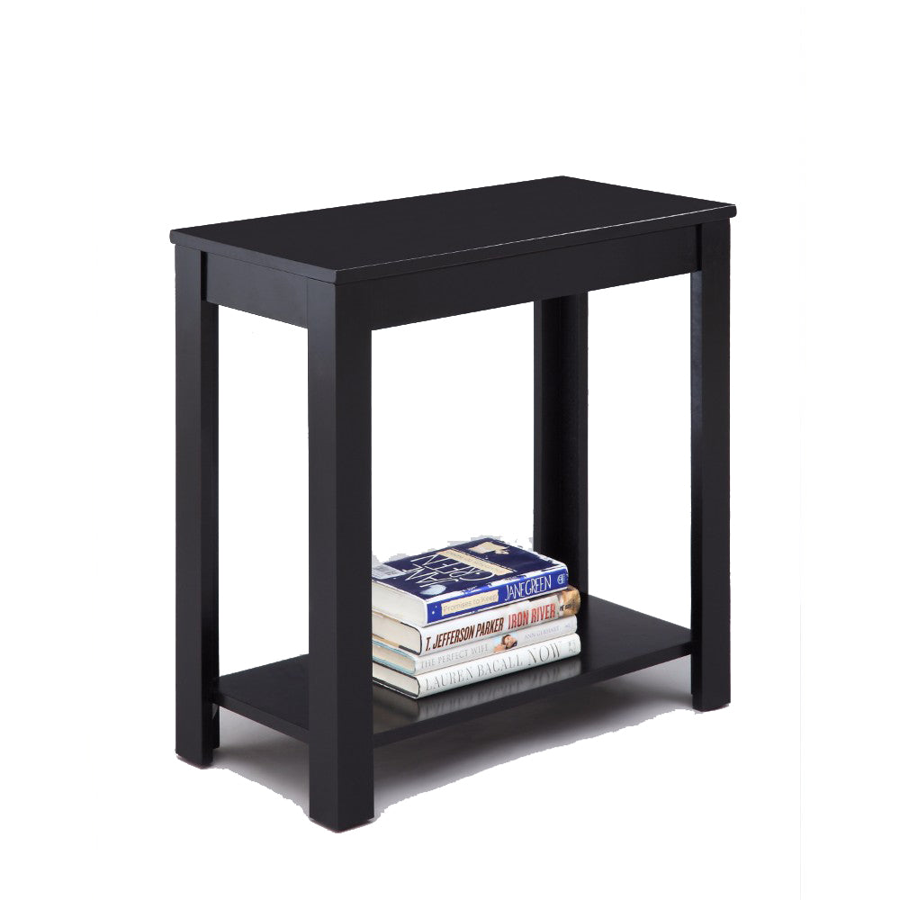 Chairside table, black wooden minimalist design with lower shelf