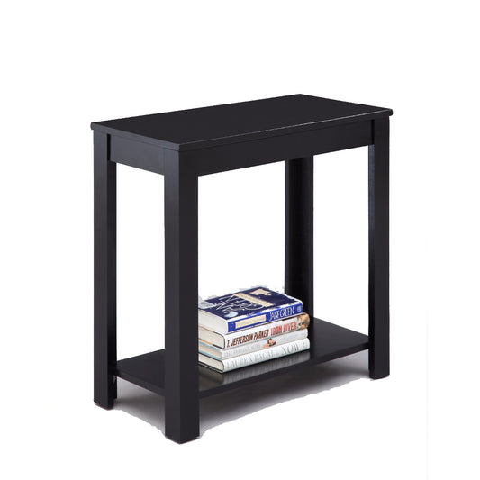 Chairside table, black wooden minimalist design with lower shelf