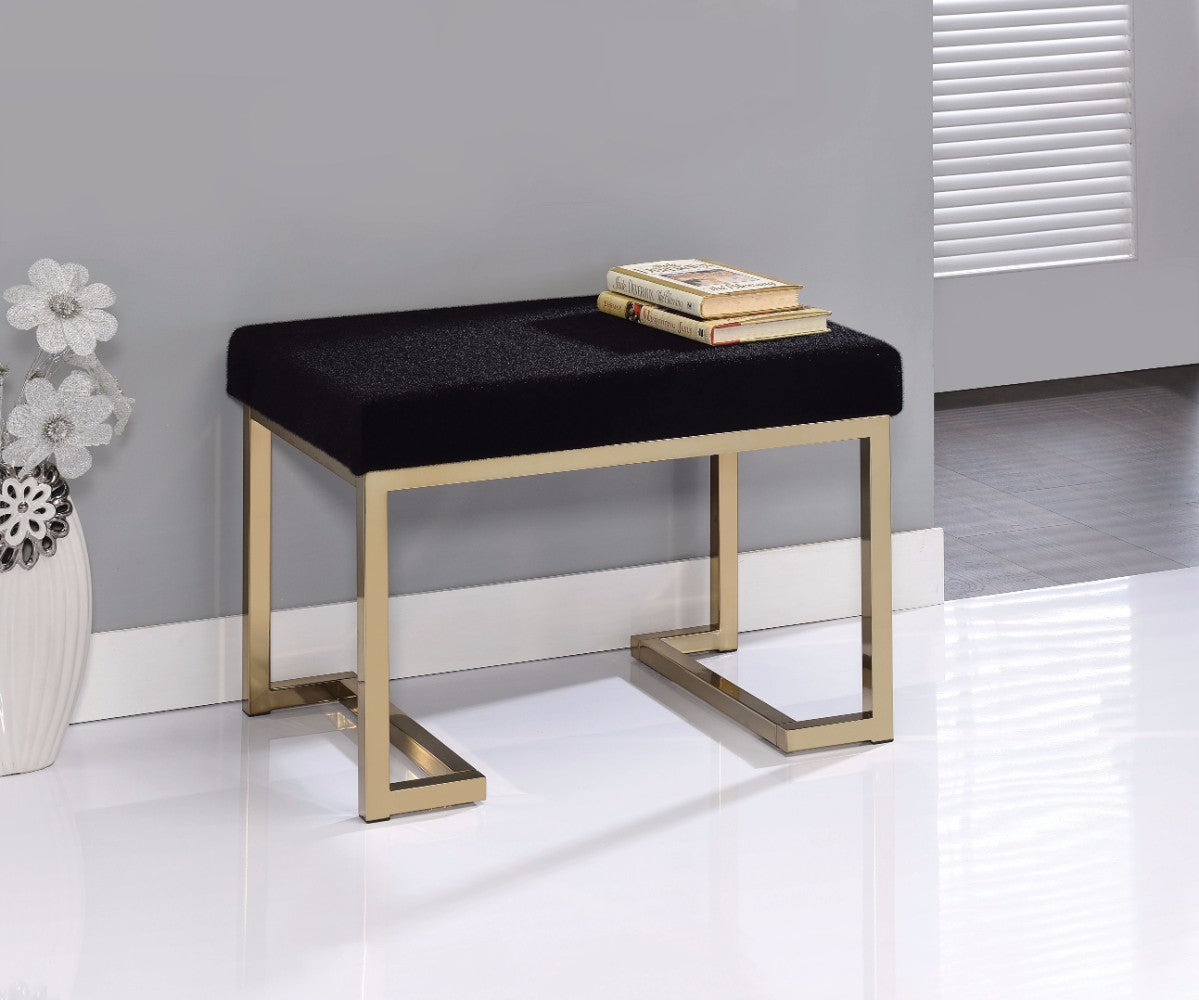 Astonishing Ottoman with black fabric cushion and gold metal frame