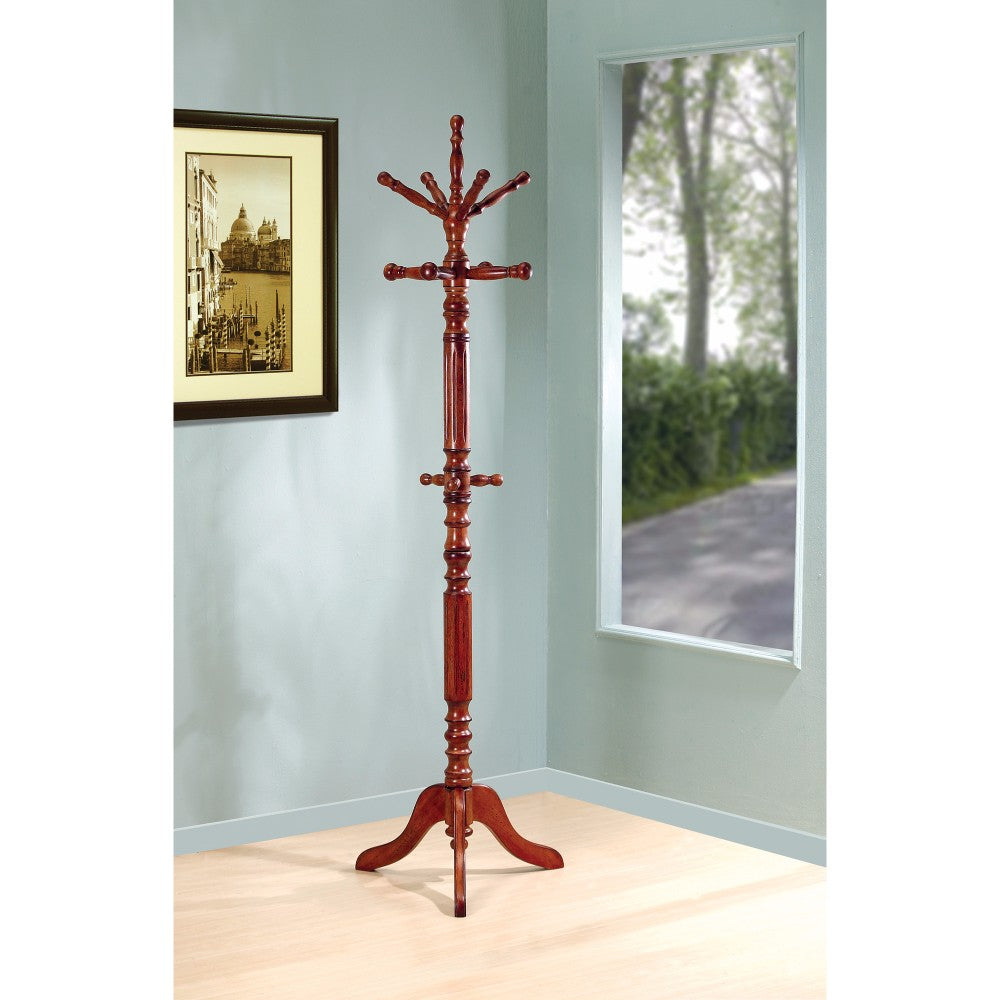 Traditional wooden coat rack with spinning top, brown finish, Benzara