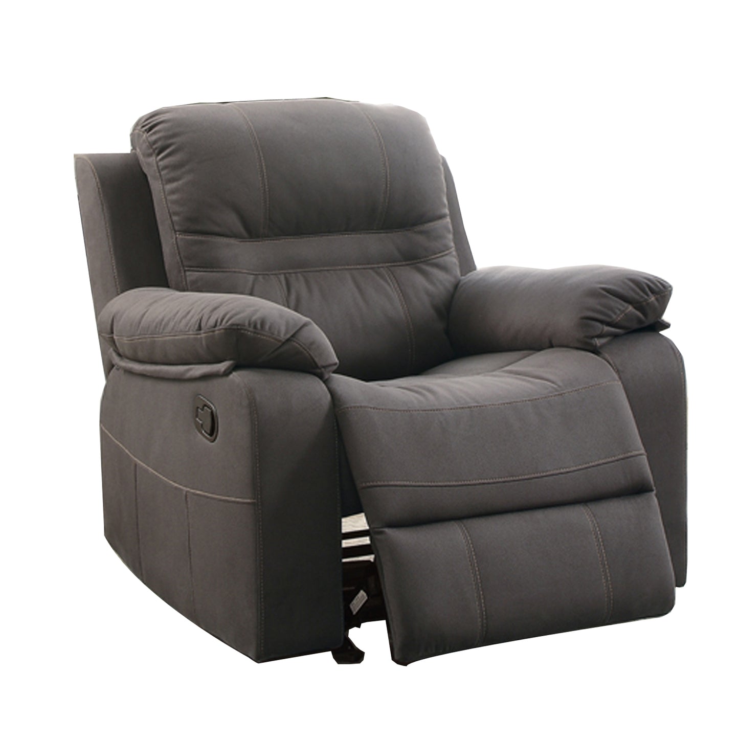 Leatherette rocker recliner by Benzara in gray with padded cushions