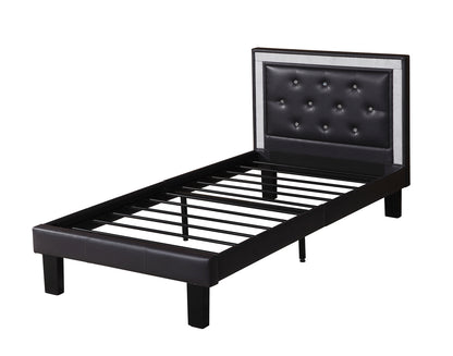 Polyurethane Twin Size Bed In High Headboard In Black — Chic Home-Decor