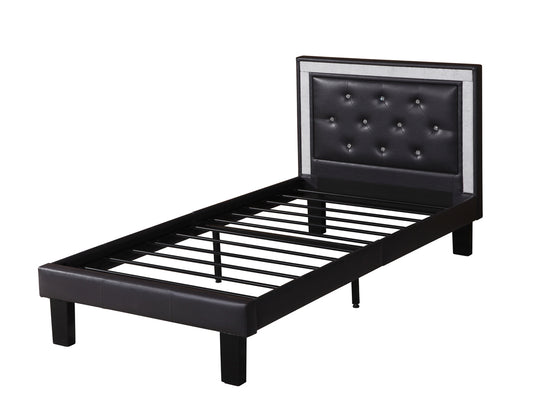 Polyurethane Twin Size Bed In High Headboard In Black — Chic Home-Decor