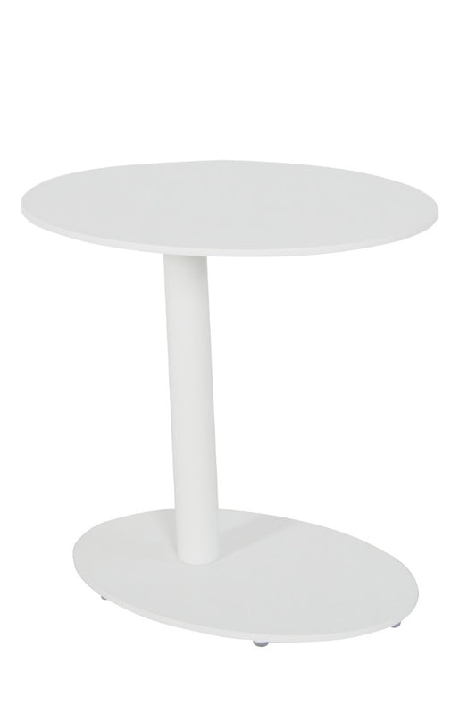 Modern metal outdoor side table with oval top and base, white