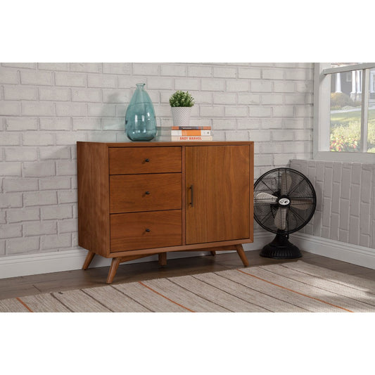 40-inch mahogany wood sideboard with three drawers and a cabinet door in walnut brown finish