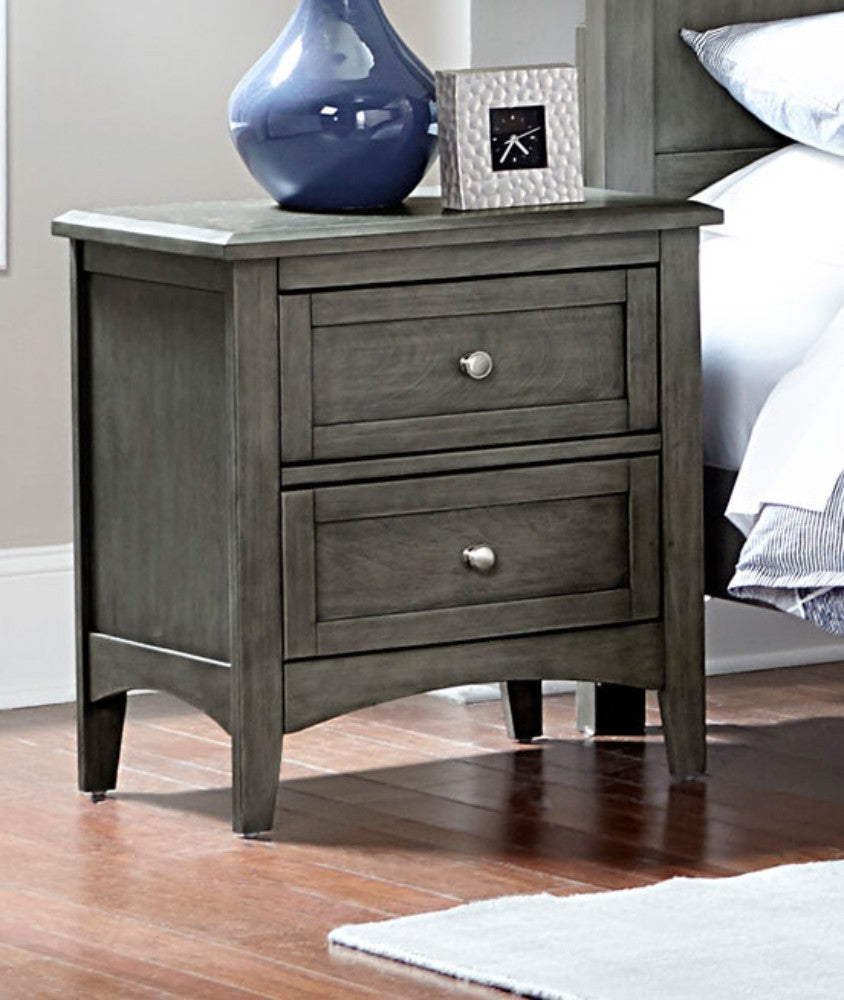 2-Drawer gray wooden nightstand with flared legs by Benzara