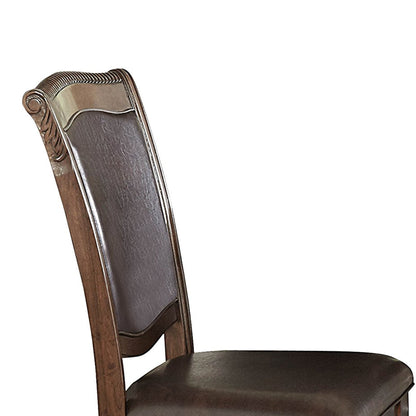 Wood & Leather Dining Side Chair, Cherry Brown & Dark Brown, Set Of 2