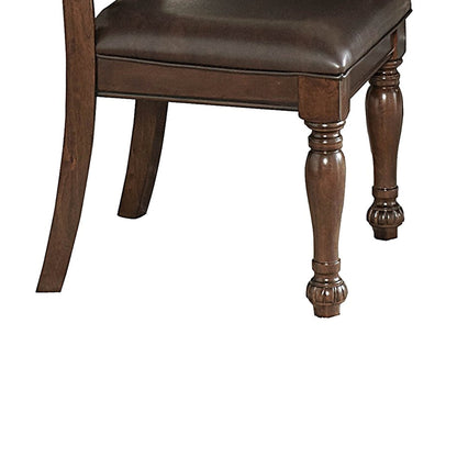 Wood & Leather Dining Side Chair, Cherry Brown & Dark Brown, Set Of 2