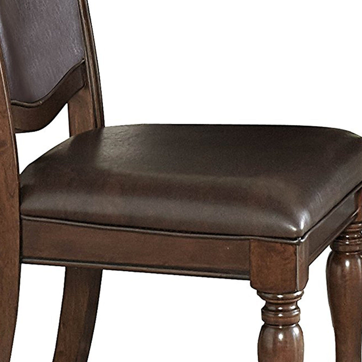 Wood & Leather Dining Side Chair, Cherry Brown & Dark Brown, Set Of 2