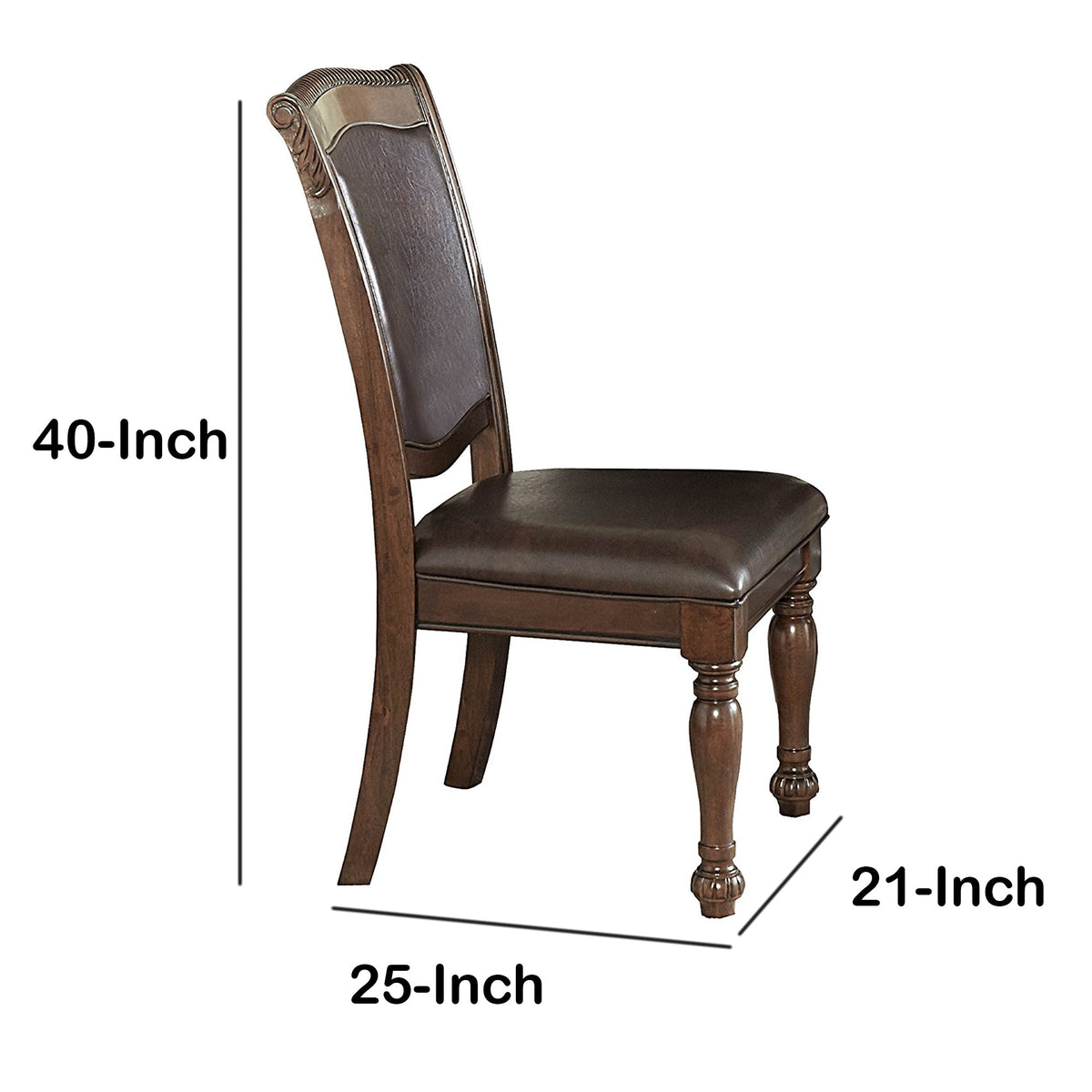 Wood & Leather Dining Side Chair, Cherry Brown & Dark Brown, Set Of 2