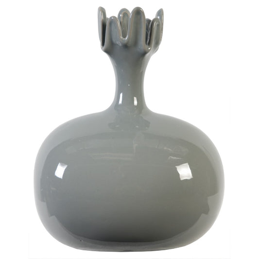 10-inch ceramic vase with a pomegranate-inspired shape in glossy gray glaze