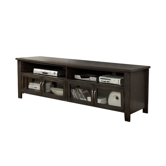 Benzara 72-inch brown wooden TV stand with 2 cabinets and 2 open shelves