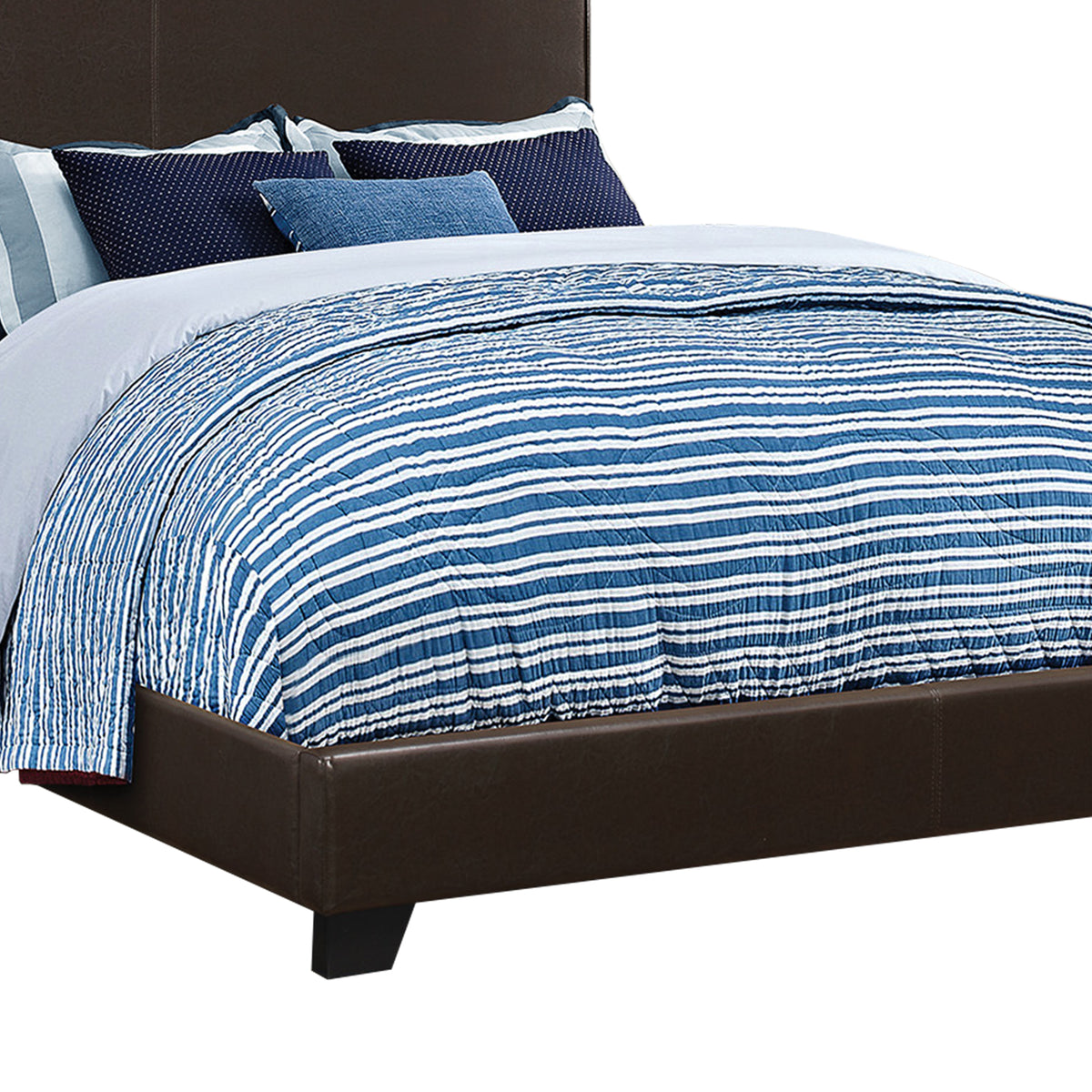 Vegan Faux Leather Upholstered Queen Size Platform Bed, Brown