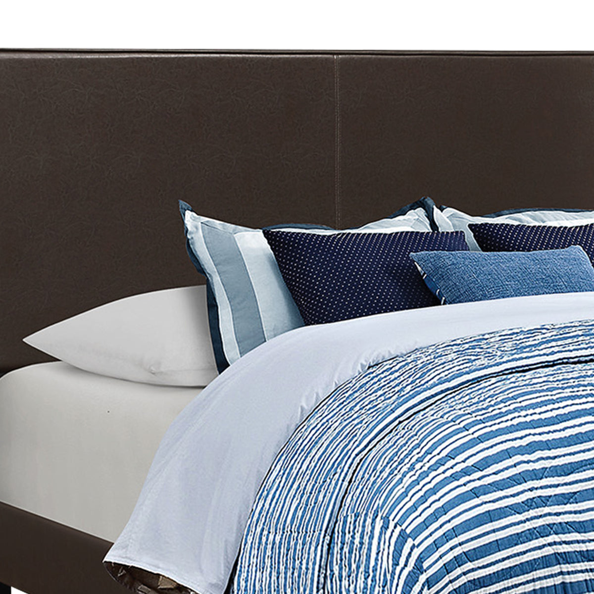 Vegan Faux Leather Upholstered Queen Size Platform Bed, Brown