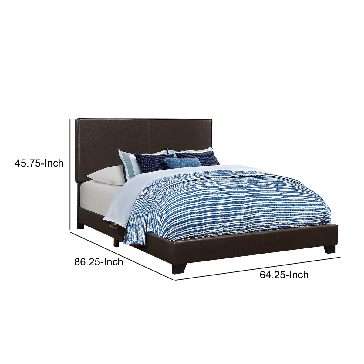 Vegan Faux Leather Upholstered Queen Size Platform Bed, Brown