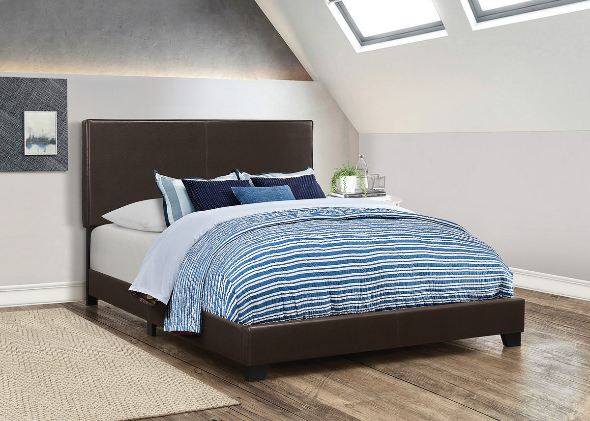 Vegan Faux Leather Upholstered Queen Size Platform Bed, Brown