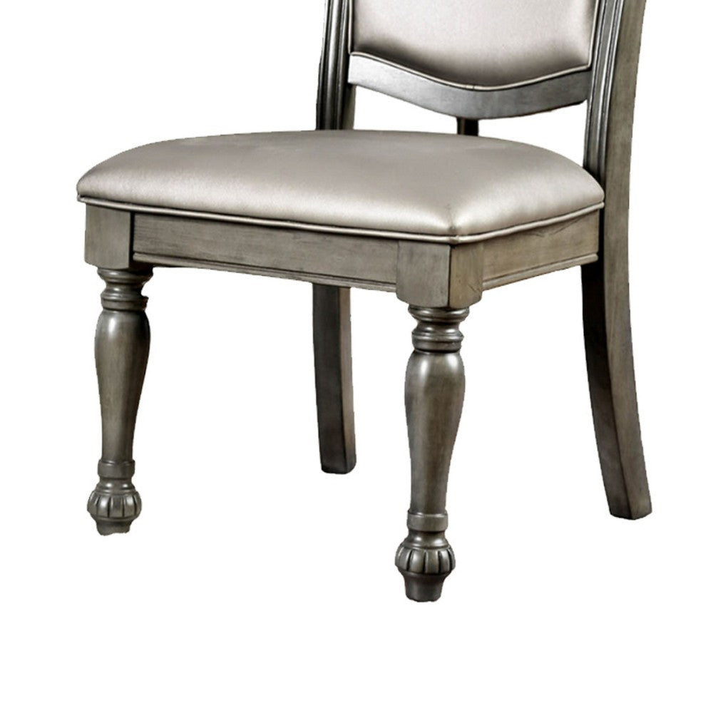 Faux Leather Upholstered Solid Wood Side Chair, Pack of Two, Silver and Gray