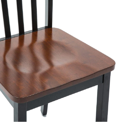 Wooden Seat Dining Chair with Slatted Backrest, Set of 2, Brown and Black