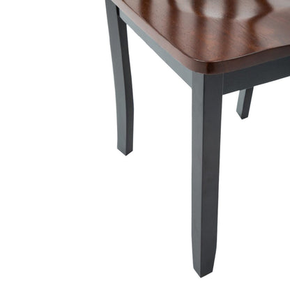 Wooden Seat Dining Chair with Slatted Backrest, Set of 2, Brown and Black