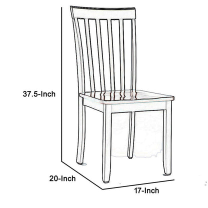Wooden Seat Dining Chair with Slatted Backrest, Set of 2, Brown and Black