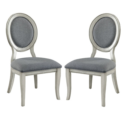 Fabric Upholstery Side Chair, White And Gray, Pack Of Two