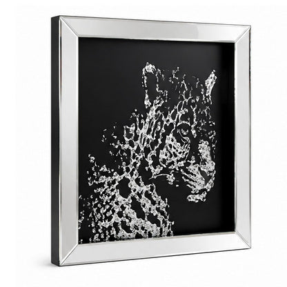 32'' Leopard Design Wall Decor with Faux Crystal Inlay, Silver