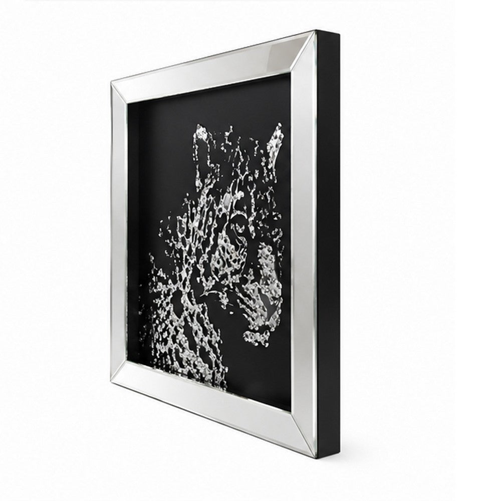 32'' Leopard Design Wall Decor with Faux Crystal Inlay, Silver