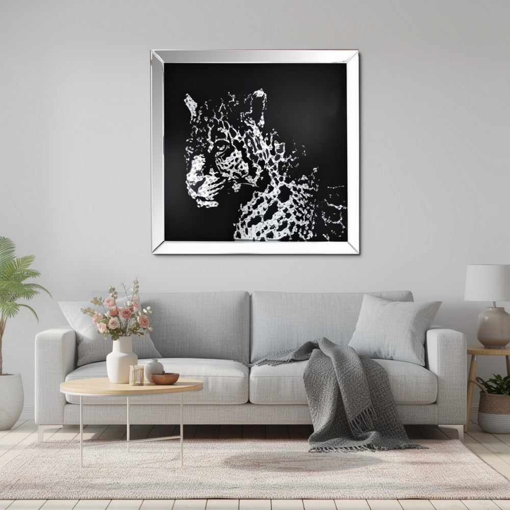 32'' Leopard Design Wall Decor with Faux Crystal Inlay, Silver