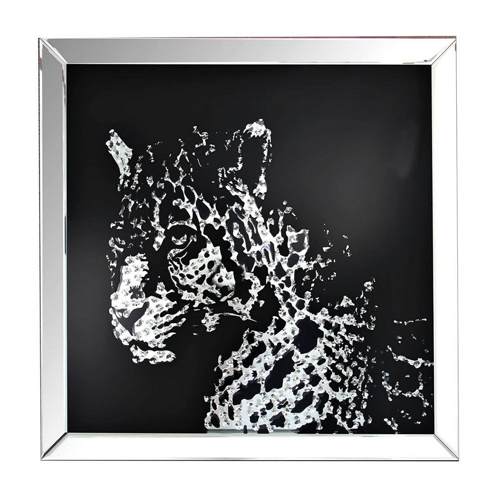 32'' Leopard Design Wall Decor with Faux Crystal Inlay, Silver