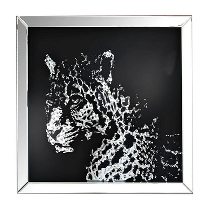 32'' Leopard Design Wall Decor with Faux Crystal Inlay, Silver