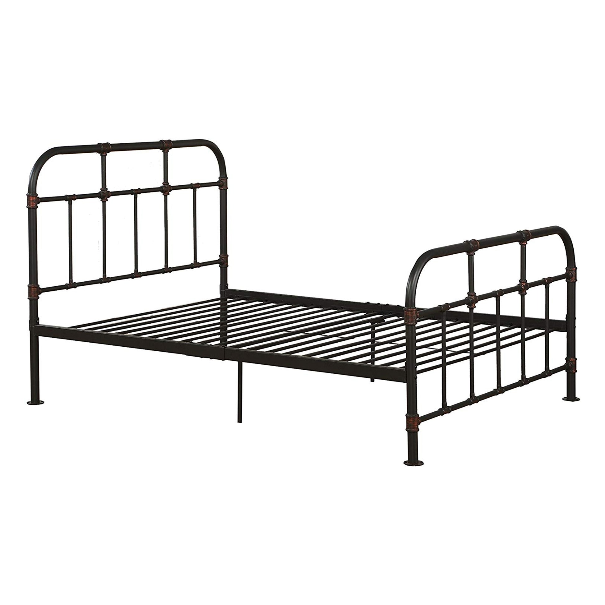 Industrial pipe metal full-size bed frame in sandy gray finish